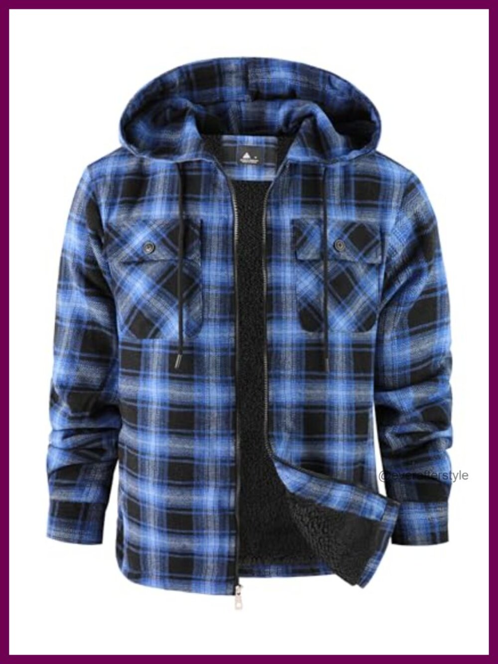 Men's Flannel Fleece Jacket Sherpa Lined Zip Up Plaid Hooded Coat